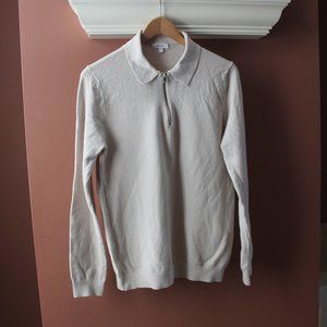 Reiss Sweater Beige Tan Quarter Zip Size Small Cotton